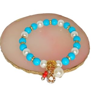 Pearl Turquoise & Coral Y2K Charm Bracelet Mermaidcore Oceancore Beachy Seaside